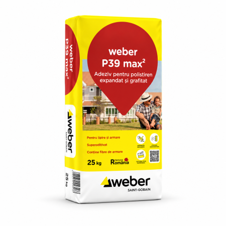 Adeziv pentru polistiren expandat si grafitat Weber P39 max2, 25 kg
